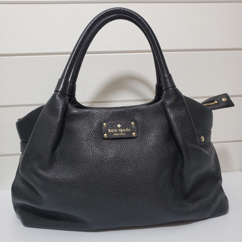 kate spade Black Pebbled Leather Satchel with Gold Hardware